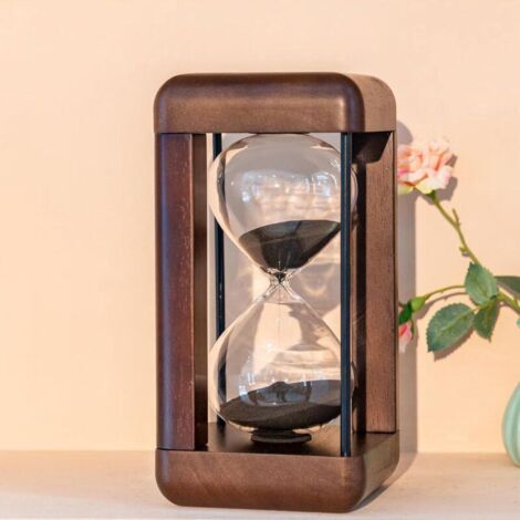 Grand sablier en bois de noyer de qualité supérieure - 60 minutes - Avec sablier cadeau - Décoration pour maison, bureau, mariage - Noir (1/5)