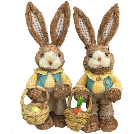Figurines lapins en paille artisanale – Décoration rétro pour maison, boutique ou scène, parfait pour Pâques et l'automne (1/5)
