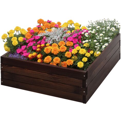 Bac à légumes et herbes 60x60x23 cm, bois massif, jardinière surélevée, extérieur et jardin, brun foncé (1/5)