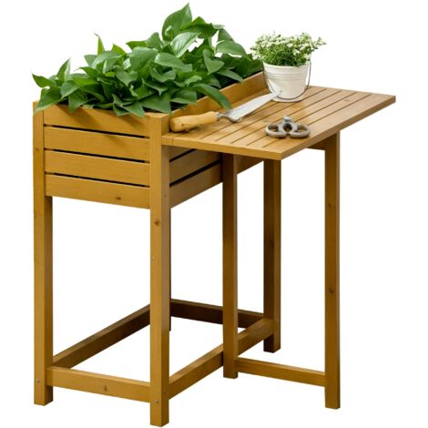 Bac à plantes avec surface de travail rabattable, bois massif peint, doublure intérieure en non-tissé, 64x63x74,5 cm (1/5)