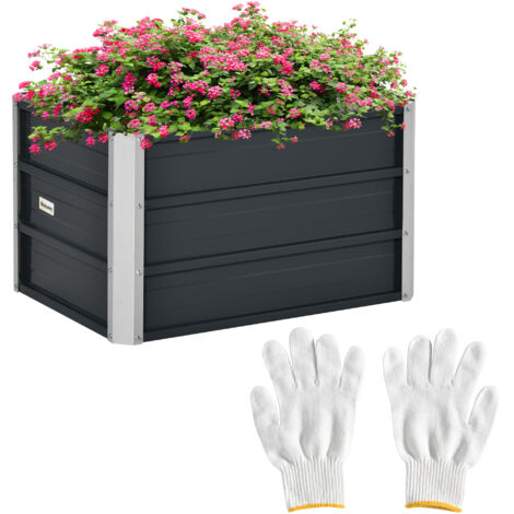 Carré potager lit de jardin surélevé en acier galvanisé fond ouvert conception extra profonde 66 x 47 x 40 cm gris foncé (1/5)