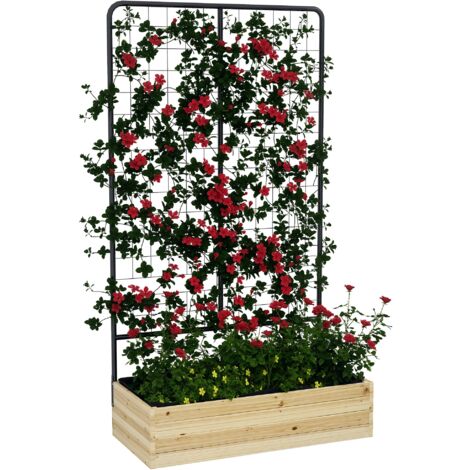 Potager surélevé avec treillis, doublure en polaire, bois naturel, acier, 80 x 38 x 145 cm, noir (1/5)