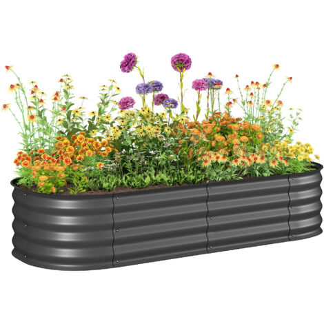 Potager surélevé modulaire, bords protégés, sans fond, 150 x 62 x 30 cm, gris foncé (1/5)