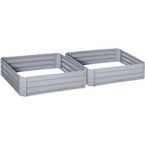 Lot de 2 carré potager de jardin dim. 100L x 100l x 30H cm - tôle d'acier ondulée gris (1/5)