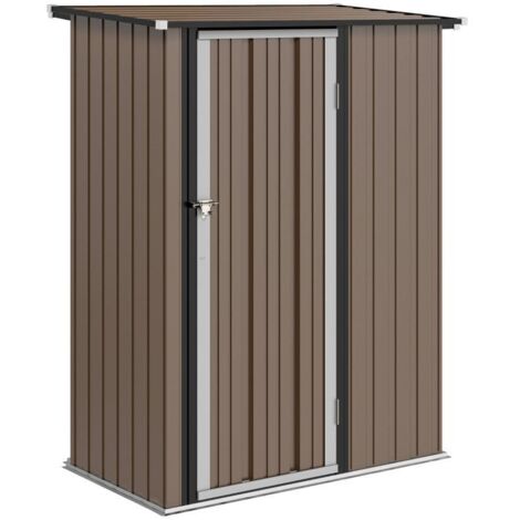 Abri de jardin de 1,07 m² avec toit en pente, 142 x 84 x 189 cm, abri à outils avec porte verrouillable, cabane de jardin, acier, marron (1/5)