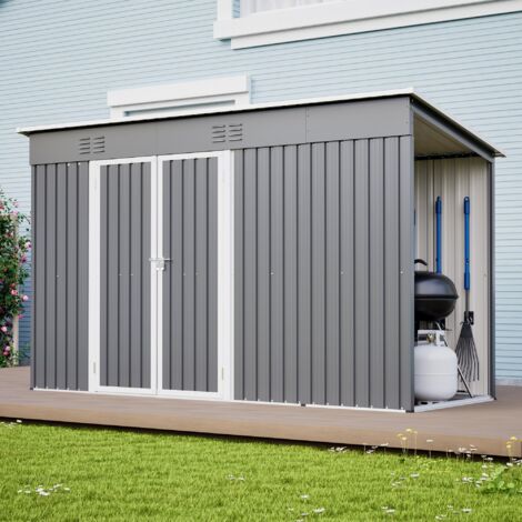 Abri de jardin métallique 3 x 1,2 m avec double porte et ventilation. Abri de jardin robuste en acier pour outils et matériel de jardinage. Rangement extérieur résistant aux intempéries pour jardin