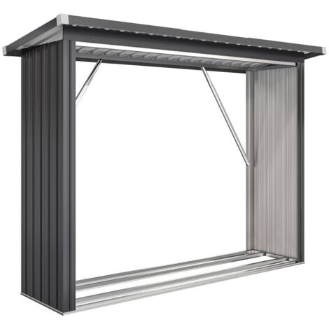 Abri à bûches en acier avec toit incliné – Dimensions 213 x 66,5 x 150 cm – Base surélevée pour circulation d'air – Rangement extérieur polyvalent