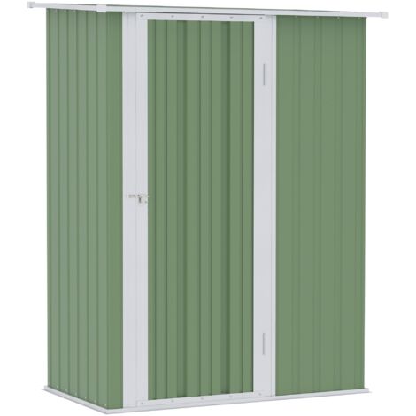 Abri de jardin/remise à outils, avec porte, adapté à un usage extérieur, en acier, vert, 142 x 84 x 189 cm (1/5)