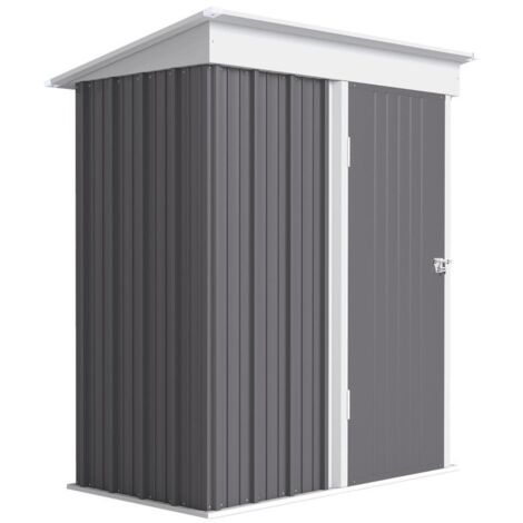 Abri de jardin, abri à outils extérieur en tôle ondulée, fixation murale, étagères réglables, porte verrouillable, gris (1/5)