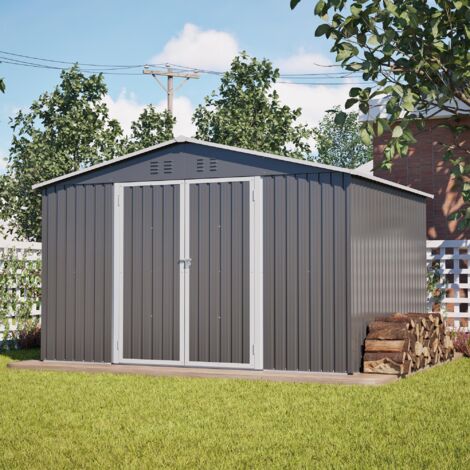 Abri de jardin robuste en métal avec toit à deux pans, XXXL (300 x 252 x 191 cm), rangement sécurisé pour outils et équipements de jardin, gris (1/5)