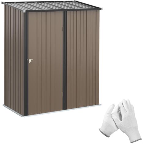 Abri de jardin, toit en pente, 1,34 m², structure métallique en acier galvanisé, couleur marron, dimensions : 161,5 x 94,5 x 196 cm (1/5)