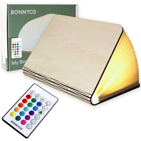 Lampe Livre Led Pliante en Bois avec Télécommande, Minuterie. Livre Lumineux Decoration Chambre, Maison, Bureau.Gadget, Idee Cadeau Noel Anniversaire Femme Homme (1/5)