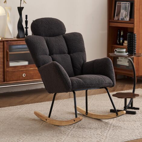 Fauteuil à bascule tissu doux effet peluche, capitonné, assise rembourrée pour salon et chambre, gris foncé (1/5)