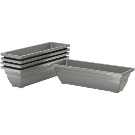 Ensemble de 5 pots de fleurs empilables en plastique, 59 x 21 x 16 cm, résistants aux intempéries, adaptés à une utilisation intérieure et extérieure, gris (1/5)