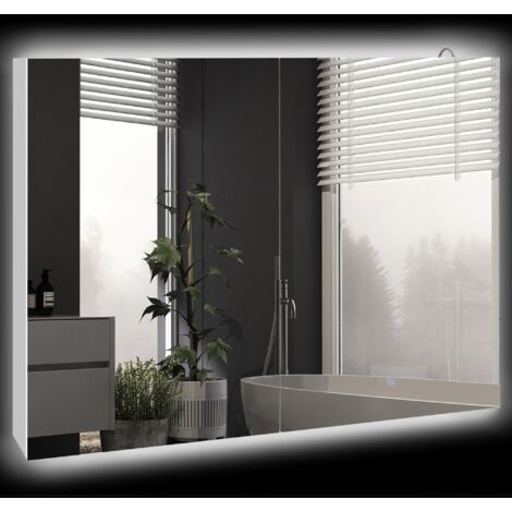 Armoire murale miroir avec éclairage LED de Salle de Bain 2 en 1, dim. 90L x 15l x 70H cm