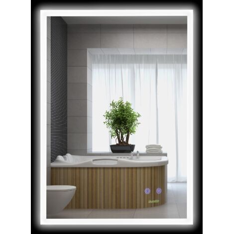 Miroir de salle de bain avec éclairage LED 70 x 50 cm, miroir antibuée avec boutons tactiles, IP44, argent (1/5)
