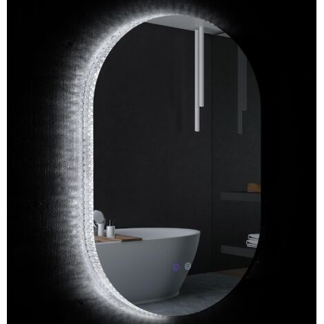 Miroir de salle de bain LED antibuée à luminosité réglable, verre et aluminium, 81 x 51 x 4,5 cm (1/5)