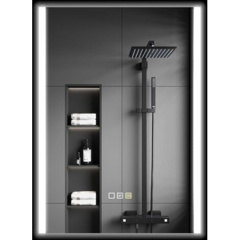 Miroir de salle de bain avec éclairage LED tricolore et fonction mémoire, verre trempé, 70 x 50 x 3 cm, argent (1/5)