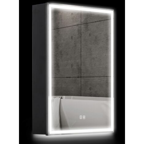 Meuble de salle de bain avec miroir, éclairage LED réglable et fonction antibuée, noir