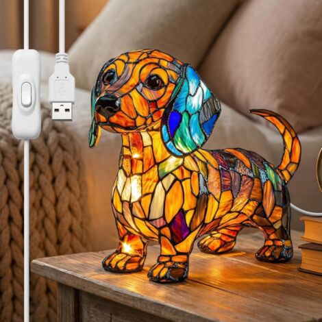 Veilleuse Artistique Série Chien,Série De Lampe De Table De Chien,Lumière En Forme De Chien,Veilleuse De Table En Résine Teintée Pour Amoureux Des Chiens,Lampe De Chambre,Lumière LED