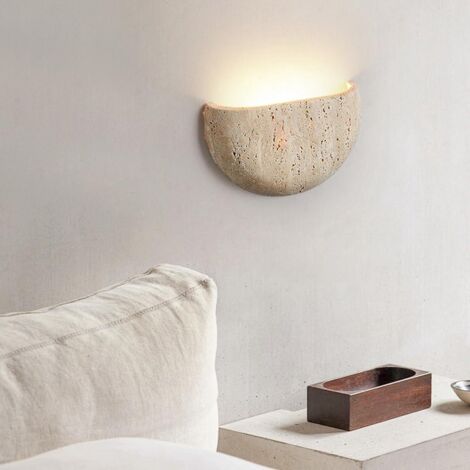 Applique murale nordique moderne en travertin jaune style japonais Wabi Sabi demi-lune demi-cercle couloir applique murale rétro industrie lampe de chevet en pierre naturelle pour chambre à co