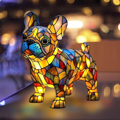 Veilleuse Artistique Série Chien,Série De Lampe De Table De Chien,Lumière En Forme De Chien,Veilleuse De Table En Résine Teintée Pour Amoureux Des Chiens,Lampe De Chambre,Lumière LED