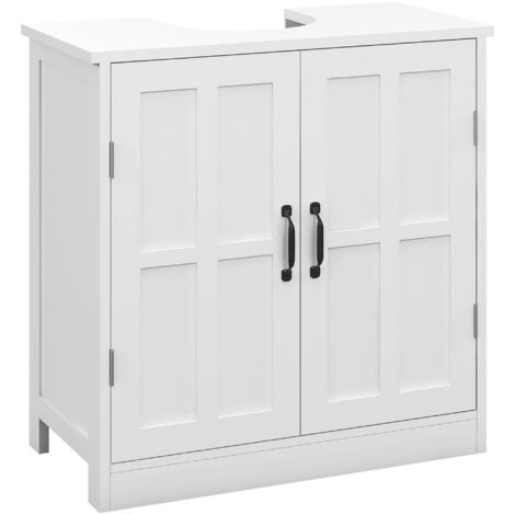 Meuble sous lavabo salle de bain meuble sous vasque avec double porte et étagère réglable, 60x30x60cm, blanc (1/5)