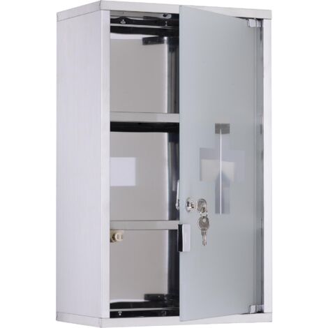Armoire à pharmacie murale en acier inoxydable, armoire de premiers secours avec serrure, dimensions 50×30×18 cm, meuble de rangement sécurisé pour salle de bain