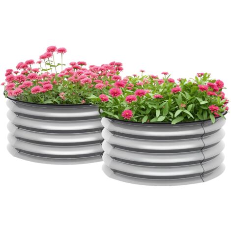 Potager surélevé ouvert en acier galvanisé en deux parties, 60 cm de diamètre et 30 cm de hauteur, argent. (1/5)
