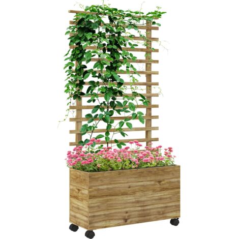 Support vertical pour plantes grimpantes en bois naturel, mobile sur 4 roues, rangement vertical gain de place, dimensions 76×30×155 cm (1/5)