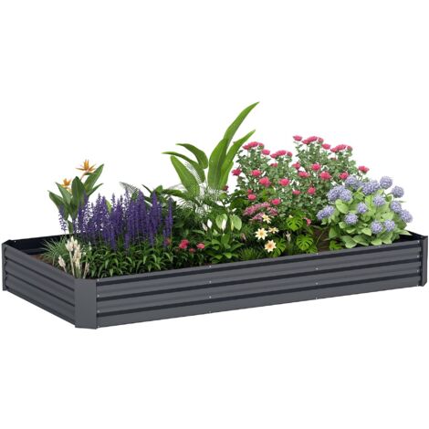 Lit de jardin surélevé en acier gris foncé, capacité 835L, fond ouvert, structure solide pour potager, dimensions 240×120×30 cm (1/5)
