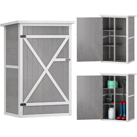 Abri à outils en bois à double paroi résistant, toit étanche contre intempéries, couleur gris moderne, meuble de rangement compact pour jardin, dimensions 75×56×115 cm