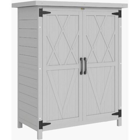 Abri de jardin/armoire de rangement avec 3 étagères, 2 portes, toit en fer galvanisé étanche, cadre en bois massif, dimensions 75 x 40 x 90 cm, gris. (1/5)