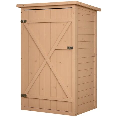 Abri de jardin/remise à outils, bois de sapin pré-laqué, toit en asphalte incliné - porte verrouillable - 2 étagères - Dimensions : 75 cm (L) x 56 cm (l) x 115 cm (H)