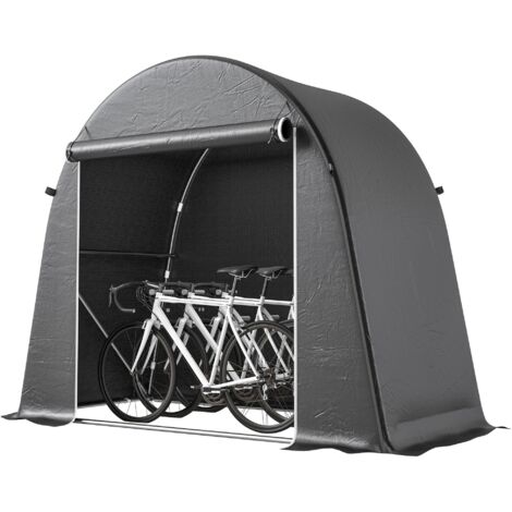 Abri pour vélos et outils avec entrée zippée, en PE et métal, 245 x 120 x 200 cm, gris foncé (1/5)