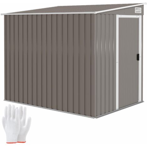 Abri de jardin métallique 1,5 x 2 m avec base, porte coulissante et toit en pente, gris clair (1/5)