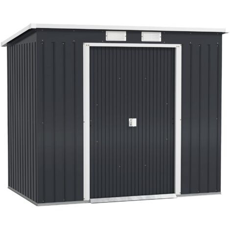 Abri de jardin 2,77 m² 213 x 130 x 172 cm kit de fondation porte coulissante ventilations acier galvanisé gris foncé (1/5)