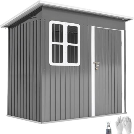 Abri de jardin avec fenêtre et porte verrouillable, pour jardin ou terrasse, en acier, 221 x 133 x 190 cm (L x l x H), gris