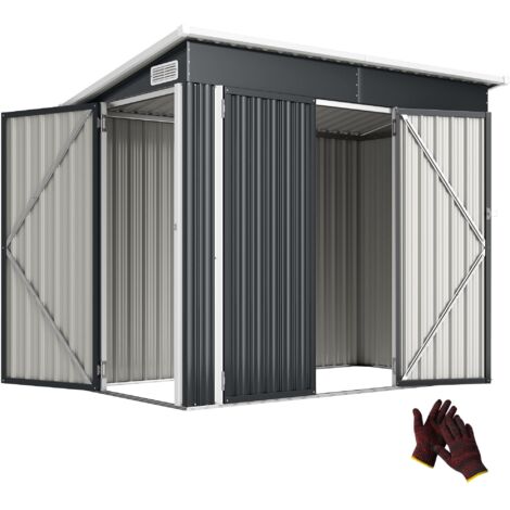 Abri de jardin en métal cabane jardin extérieure triple porte verrouillable toit incliné aérations 234x132x185cm gris