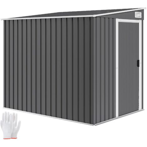 Abri de jardin métallique 1,5 x 2 m avec base, porte coulissante et toit en pente, gris foncé (1/5)