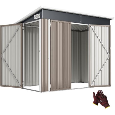 Abri de jardin en métal cabane jardin extérieure triple porte verrouillable toit incliné aérations 234x132x185cm gris (1/5)