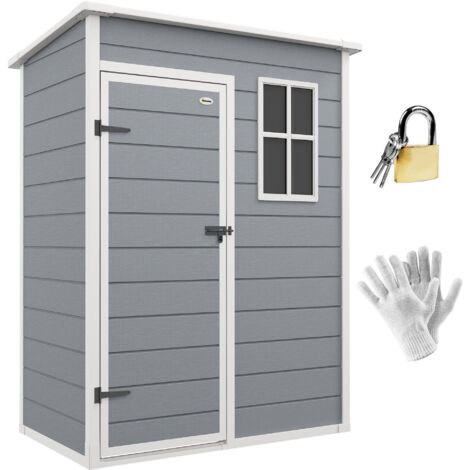 Abri de jardin 1,14 m² pour outils - porte verrouillable, aération et fenêtre - dim. 151L x 92l x 193H cm - plastique, gris (1/5)
