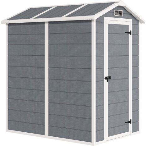 Abri de jardin en résine avec plancher, porte verrouillable et fenêtre, 1,3 x 1,8 m, gris