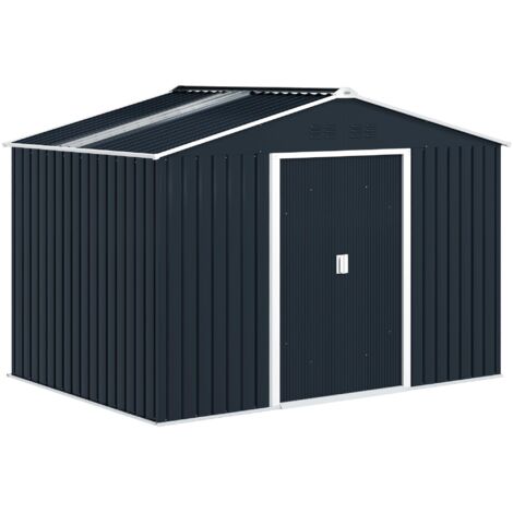 Abri de jardin 5,4 m² 2,77 x 1,95 x 1,92 m kit de fondation incluse porte coulissante ventilations tôle acier gris foncé (1/5)