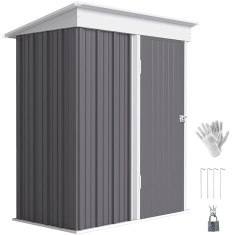 Abri de jardin, abri à outils extérieur en tôle ondulée, fixation murale, étagères réglables, porte verrouillable, gris (1/5)