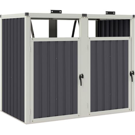 Abri à poubelles en 2 sections avec couvercle relevable, acier galvanisé, 146 x 81 x 122 cm, gris foncé