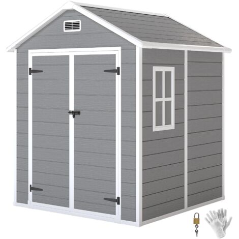 Abri de jardin en résine 2,7 m² avec plancher portes à loquet 3 fenêtre structure en aluminium 240 x 190 x 228 cm gris (1/5)