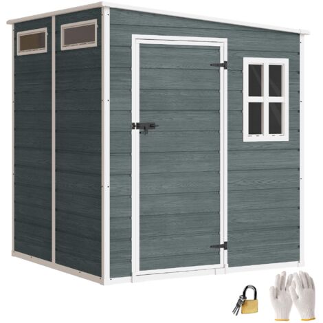 Abri de jardin 2,89 m², abri à outils aspect bois, 3 fenêtres, ventilation, plancher, serrure, gants, 182 x 182 x 196 cm (1/5)
