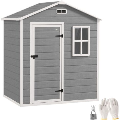 Abri de jardin 1,9 m² (182 x 121 x 200 cm) avec toit en pente, plancher et porte verrouillable.