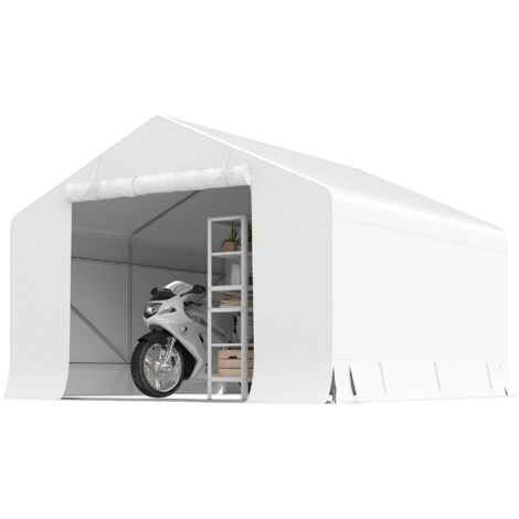 Abri de jardin/tente de garage étanche 3x3m avec porte enroulable, métal et PE, blanc (1/5)